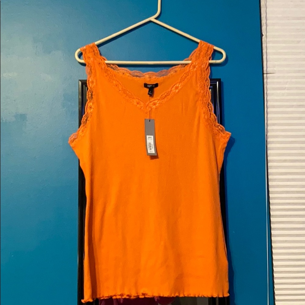 Orange Tank Top with Lace Trim